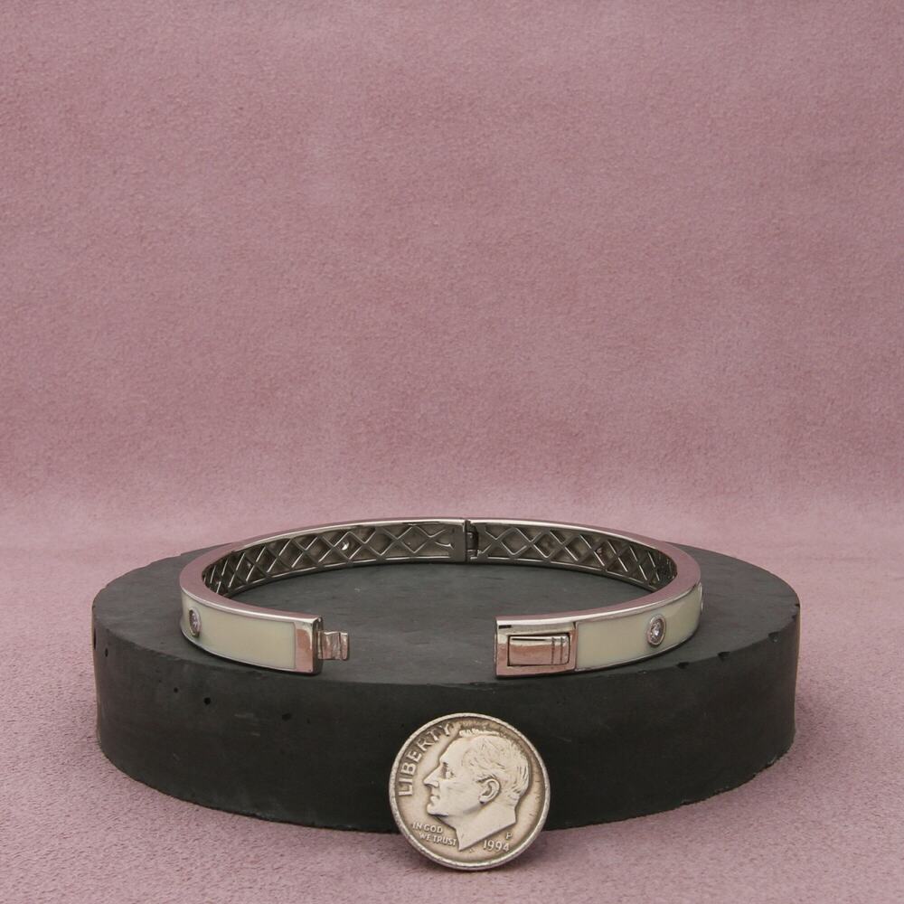 diamonique sterling silver white enamel cz hinged bracelet size 6.75in - Picture 2 of 3